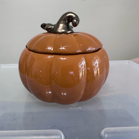 Ceramic Pumpkin Jar with Lid - Orange and Brown - Picture 1 of 7